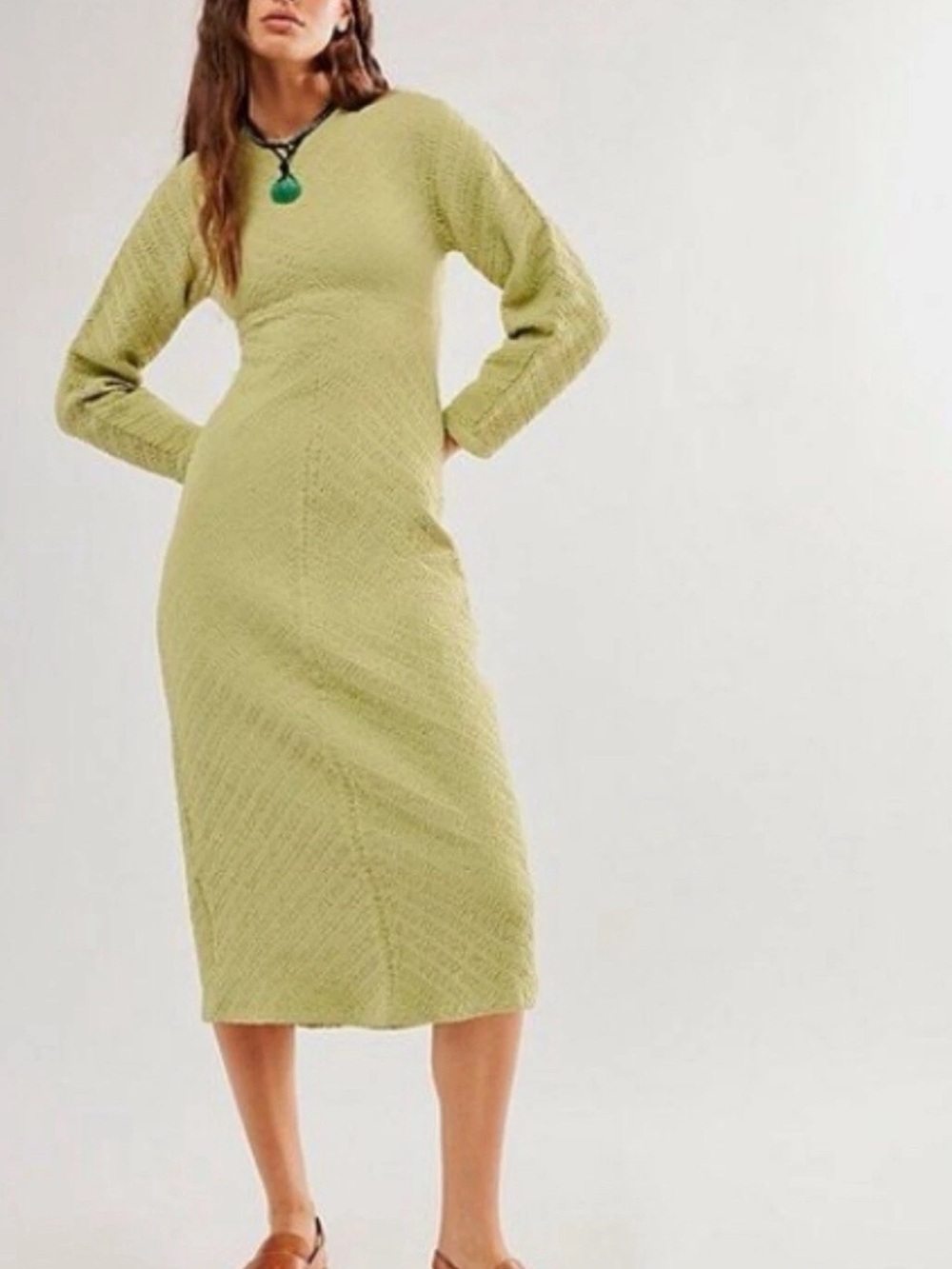Free People Textured Knit Gabby Seamless Midi Dress Green Size XS/S
